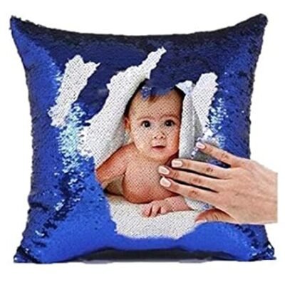 Blue Personalized Magic Cushion With Photo - Square