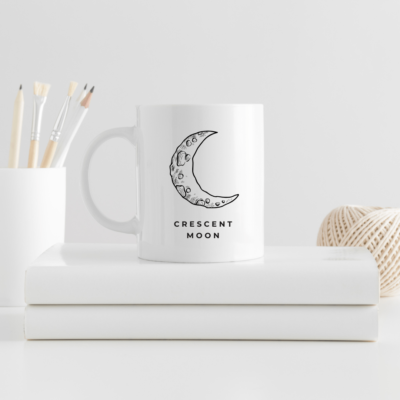 PRINTIO White Coffee Mug 325 ML Printed with Crescent Moon