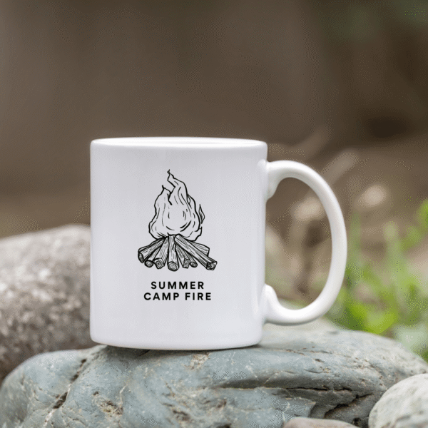 PRINTIO White Coffee Mug 325 ML with Campfire Print in Black and White